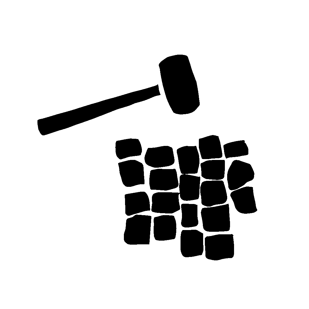 Symbol Hammer mit Pflastersteinen